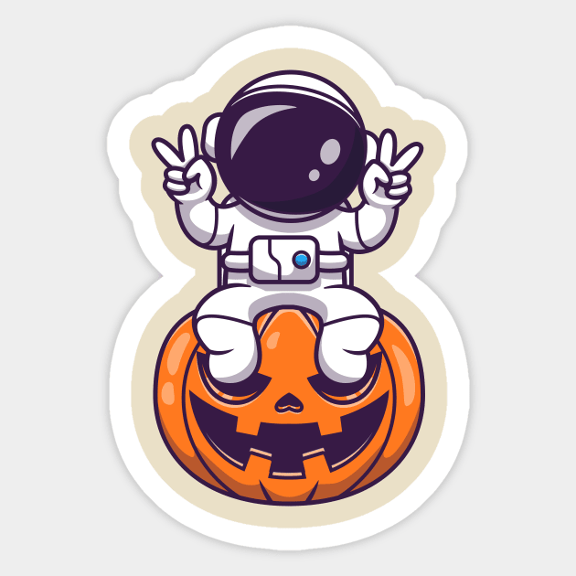 Cute Astronaut Sitting On Pumpkin Halloween With Peace Hand Cartoon Sticker by Catalyst Labs